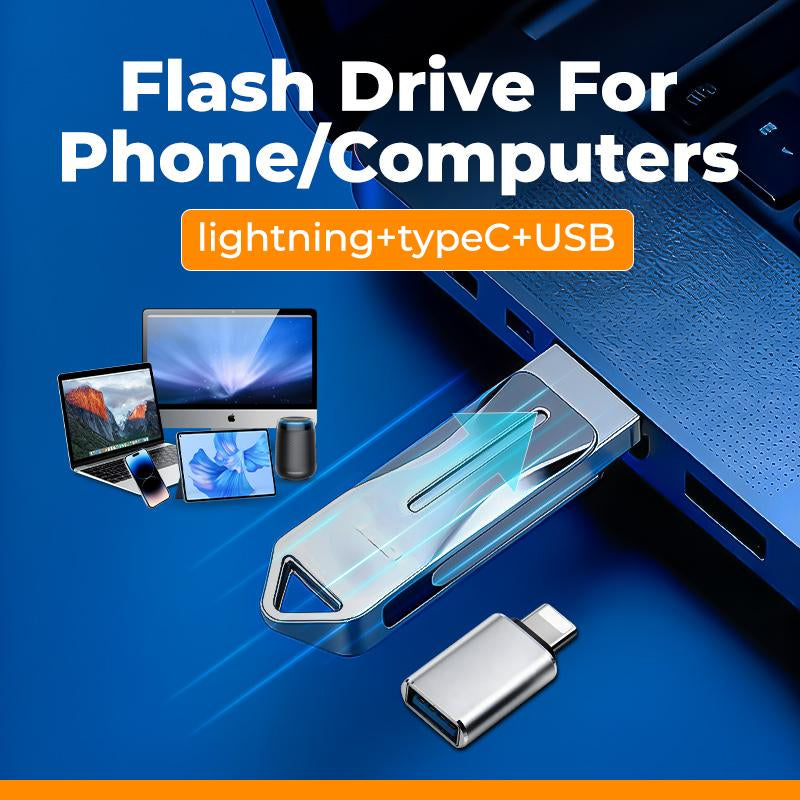 3-In-1 USB Drive 128GB for Iphone/Ipad/Android/Pc Plug-And-Play No App Needed High Transfer Speed Universal Compatibility Tb Drive High Speed Usb Iphone and Flash High-Speed Multifunctional Flash Drive Memory Storage Cloud Case