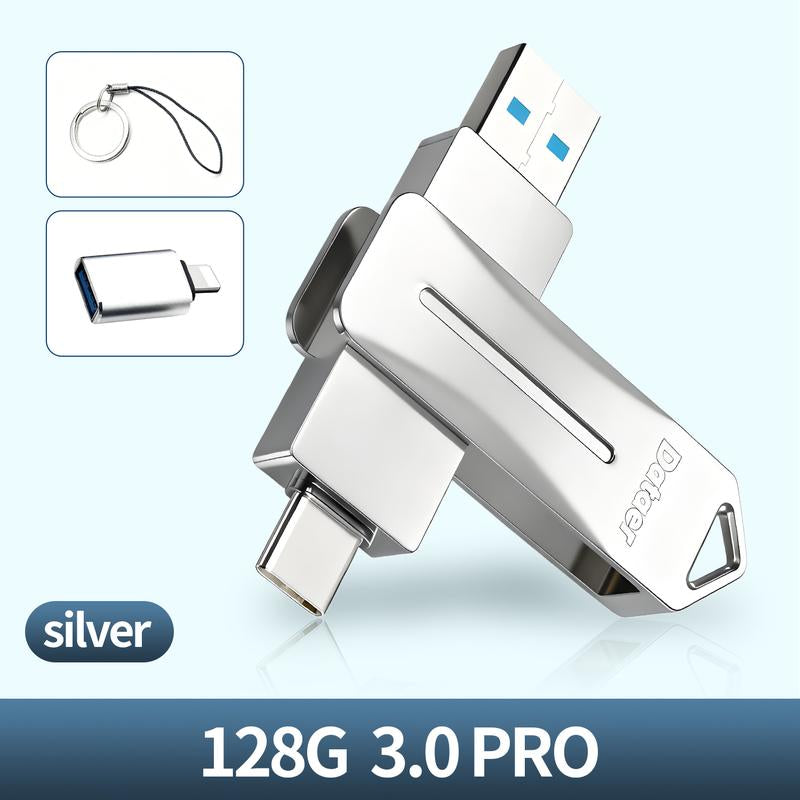 3-In-1 USB Drive 128GB for Iphone/Ipad/Android/Pc Plug-And-Play No App Needed High Transfer Speed Universal Compatibility Tb Drive High Speed Usb Iphone and Flash High-Speed Multifunctional Flash Drive Memory Storage Cloud Case