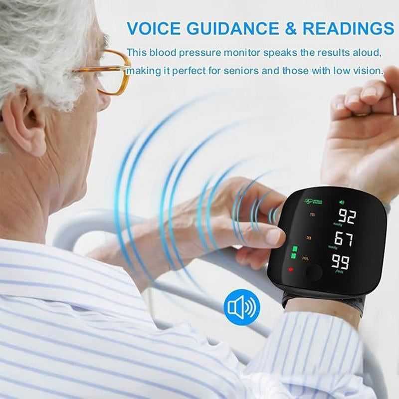 Wrist Blood Pressure Monitor, Rechargeable Blood Pressure Monitor for Home Use, LED Display, Voice Broadcast, Wrist Measuring Instrument, Touch Screen Wrist Blood Pressure Cuff, 99X2 Reading Memory Wrist Blood Pressure Monitor, with Carrying Case.